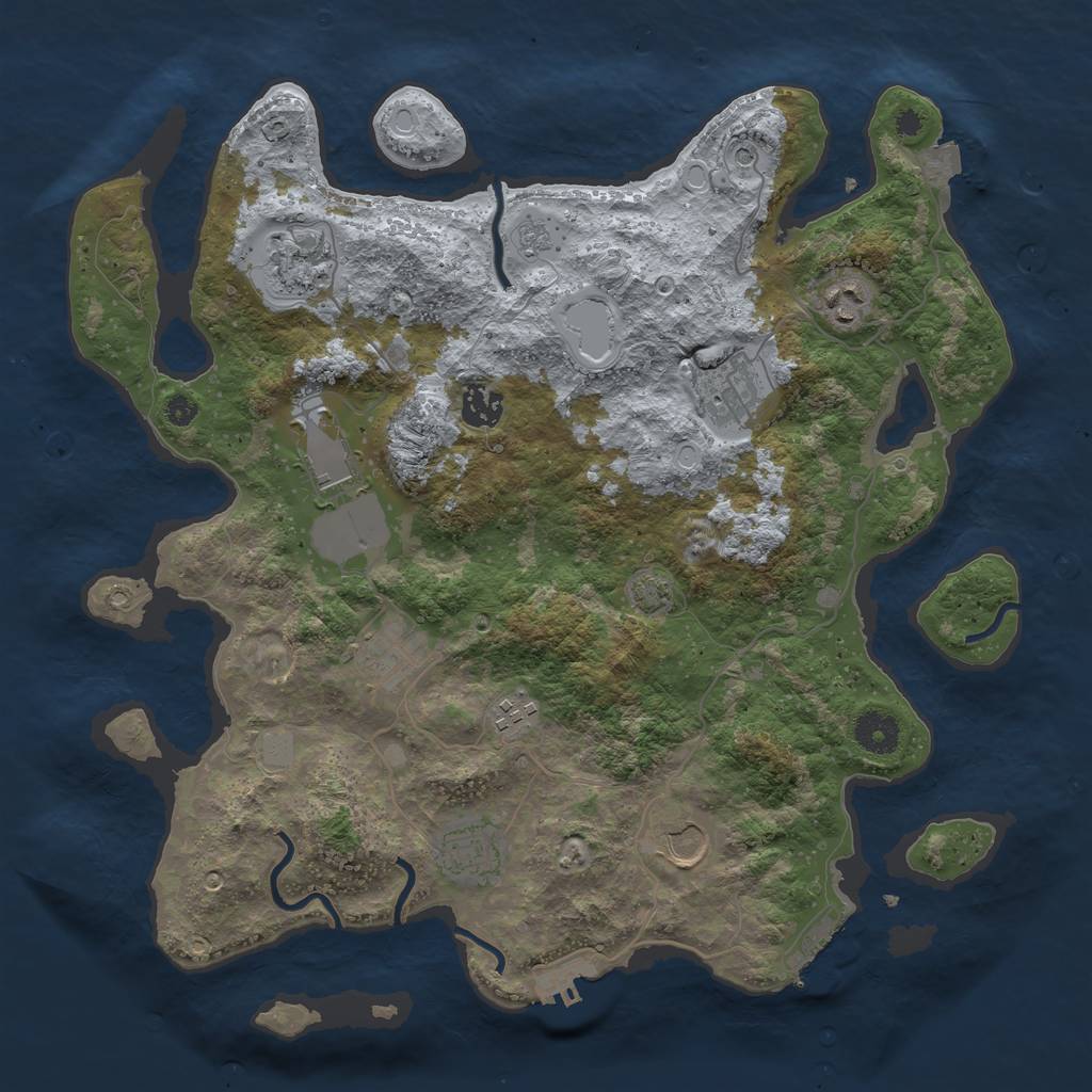 Rust Map: Procedural Map, Size: 3749, Seed: 986499638, 17 Monuments