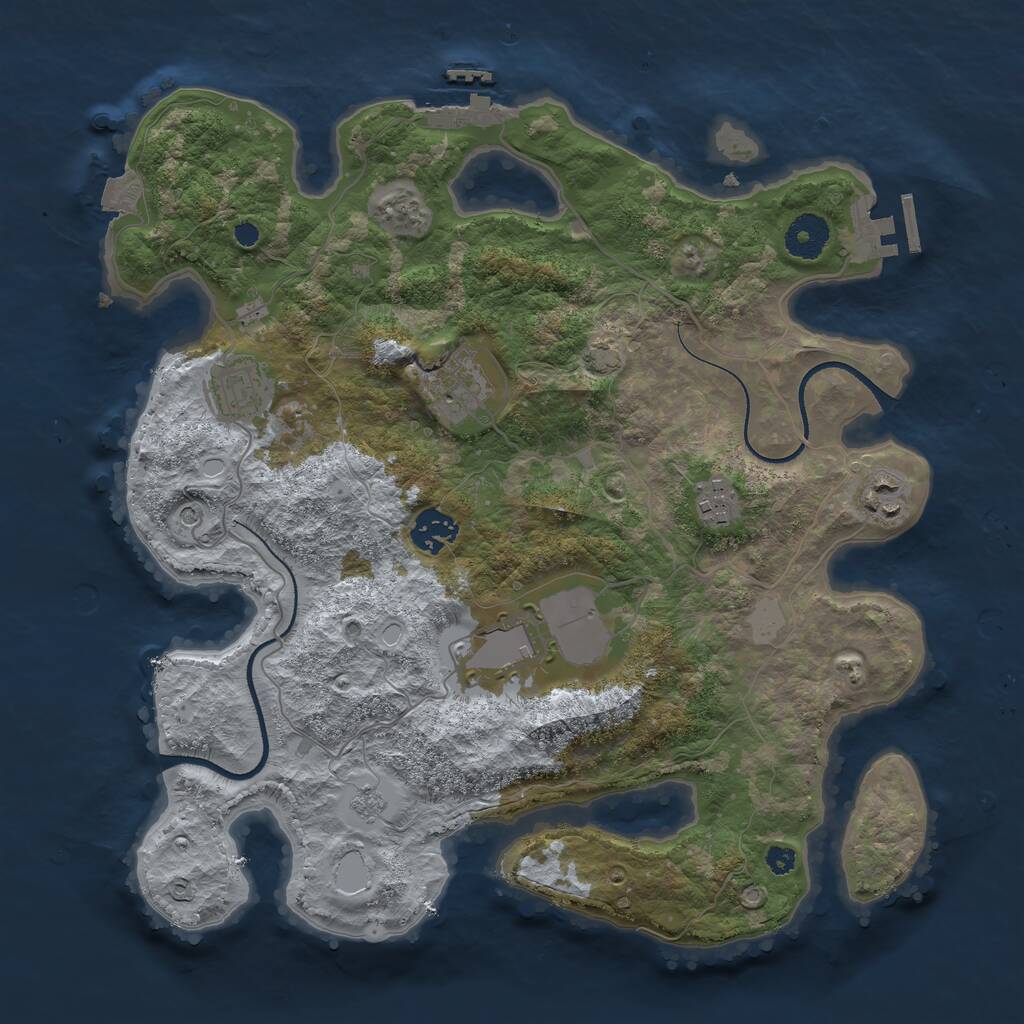 Rust Map: Procedural Map, Size: 3500, Seed: 121315429, 12 Monuments