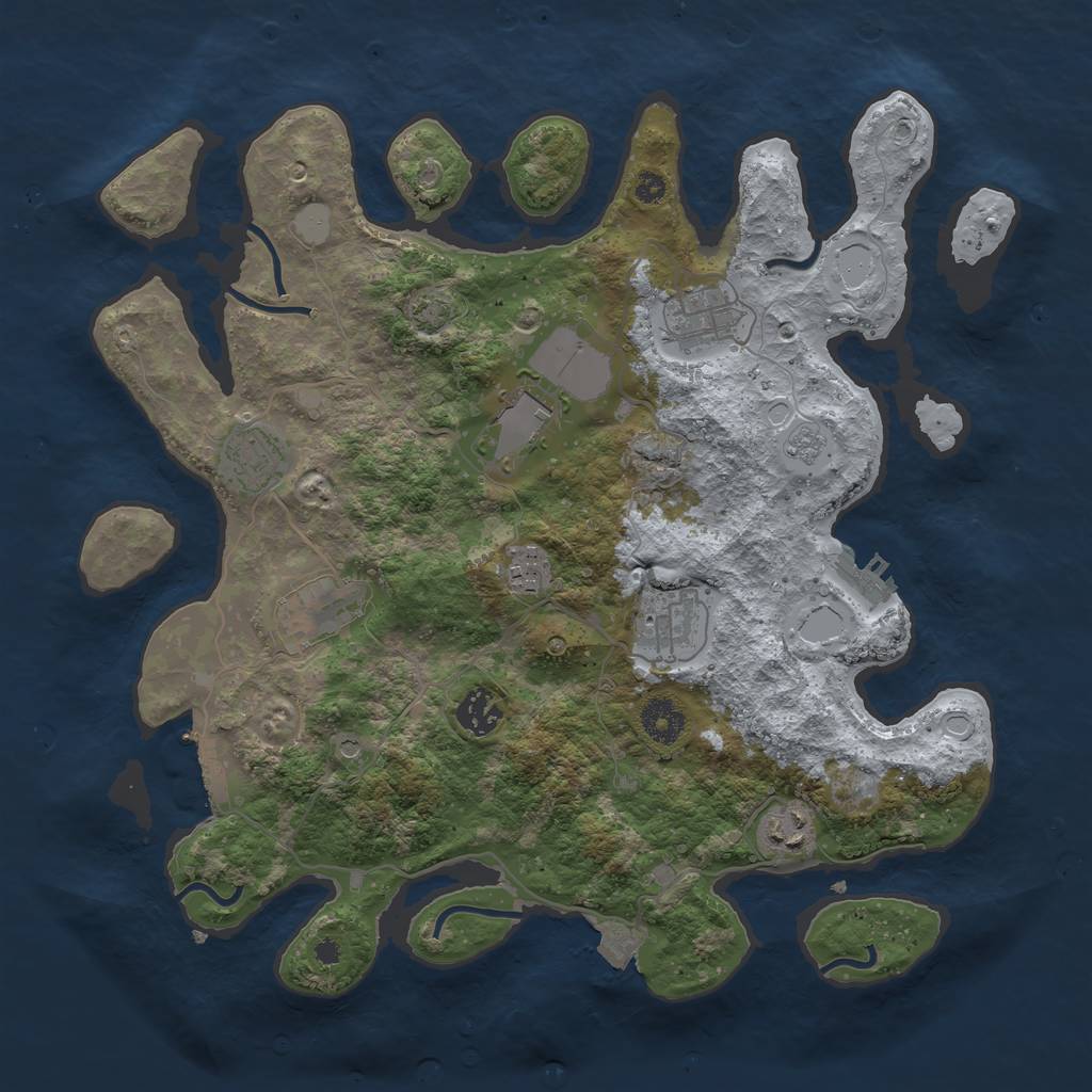 Rust Map: Procedural Map, Size: 3650, Seed: 51785829, 16 Monuments