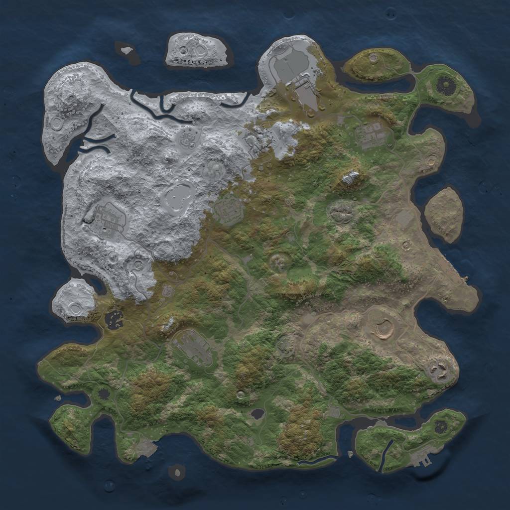 Rust Map: Procedural Map, Size: 3950, Seed: 55356179, 17 Monuments