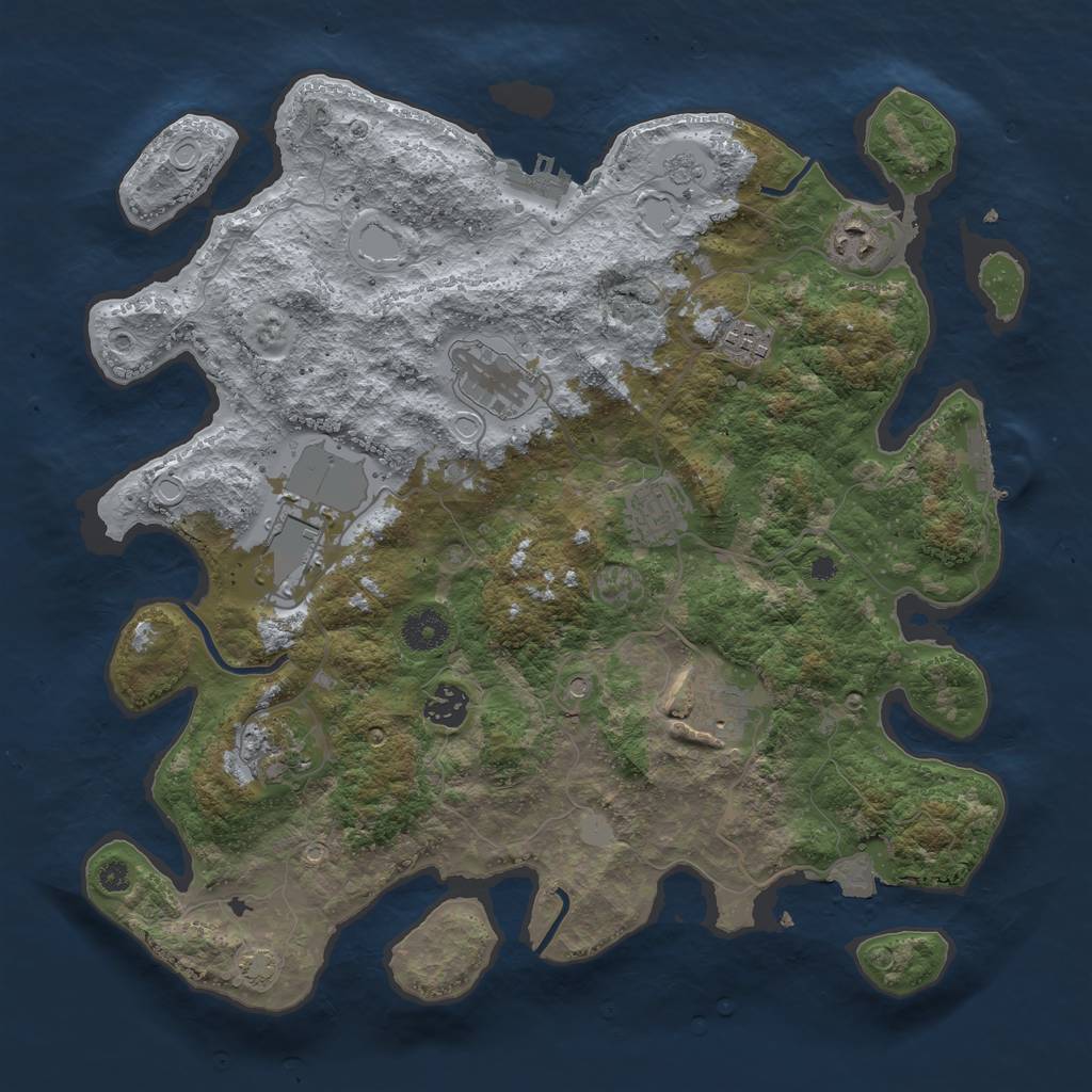 Rust Map: Procedural Map, Size: 3750, Seed: 34809990, 16 Monuments