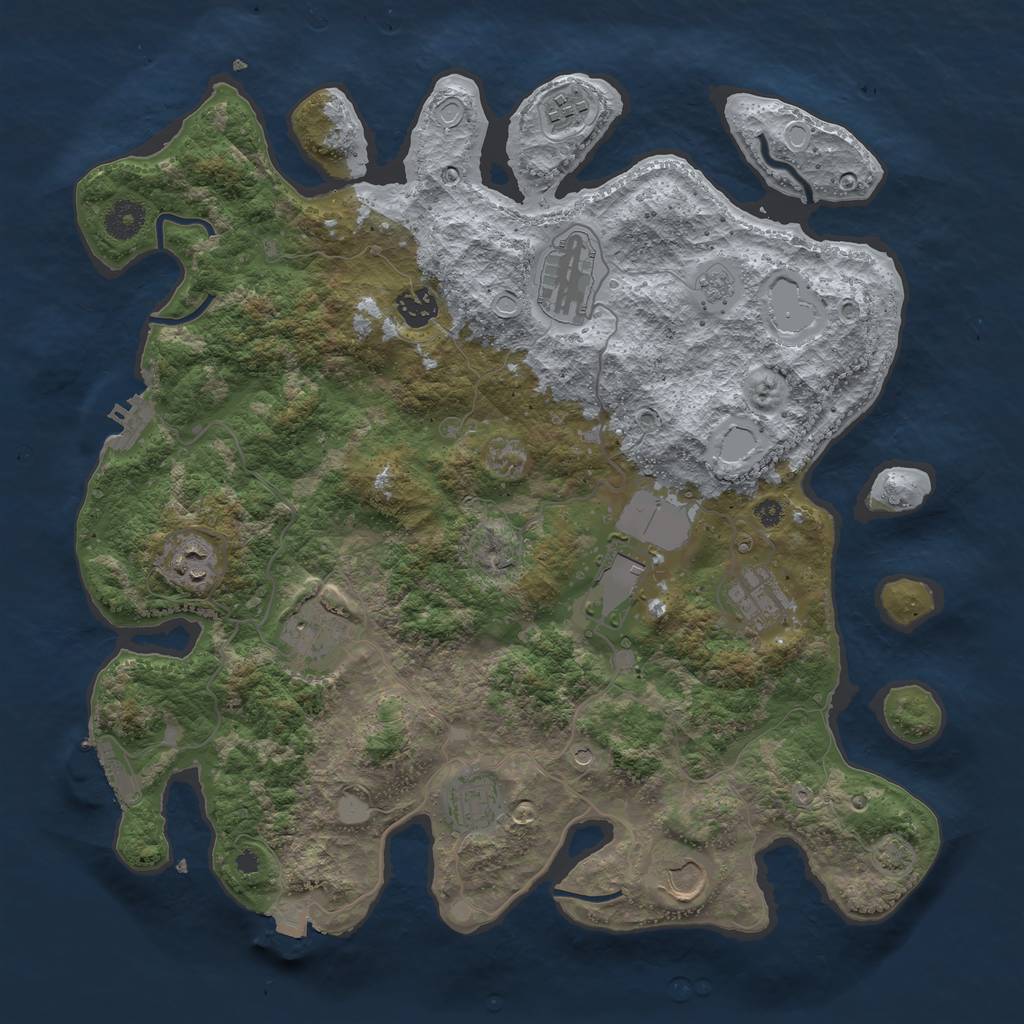 Rust Map: Procedural Map, Size: 3850, Seed: 47371438, 17 Monuments