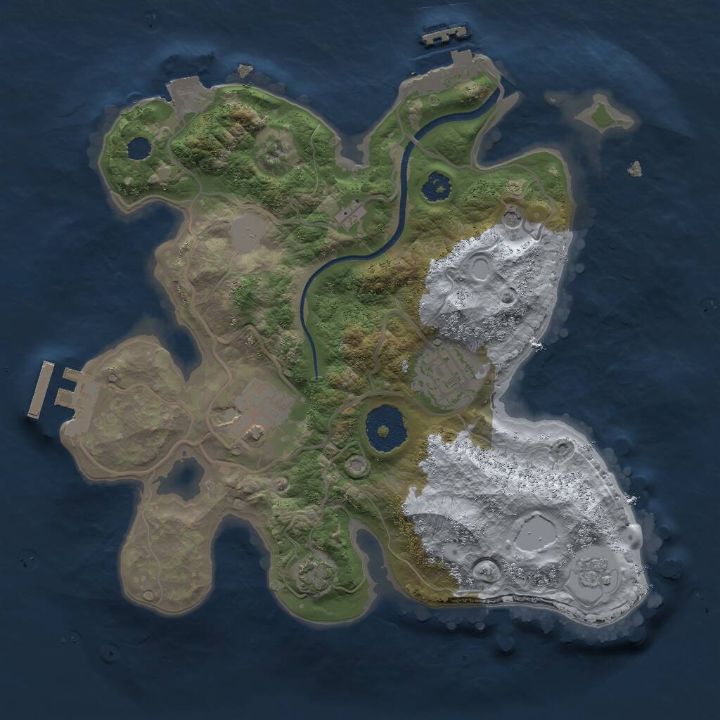 Rust Map: Procedural Map, Size: 2500, Seed: 1909286080, 8 Monuments