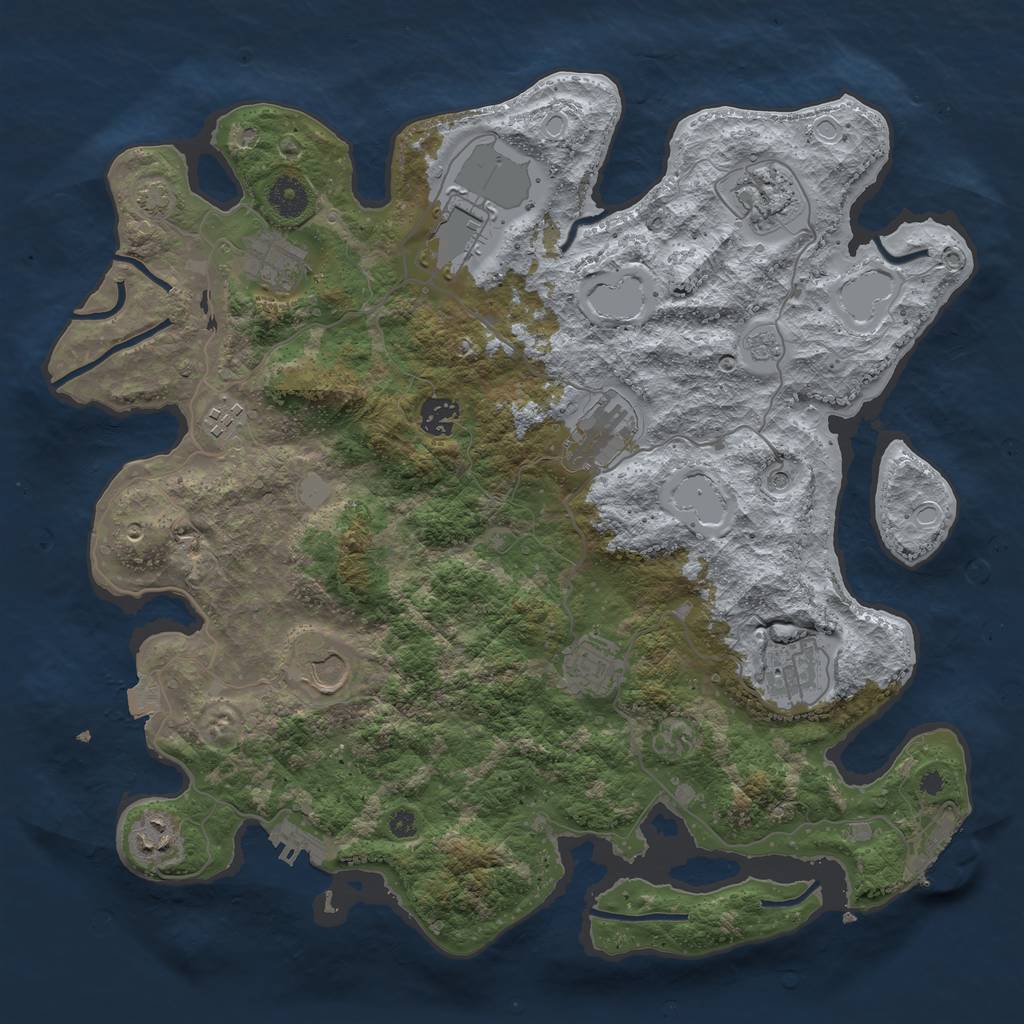 Rust Map: Procedural Map, Size: 3850, Seed: 74519219, 18 Monuments