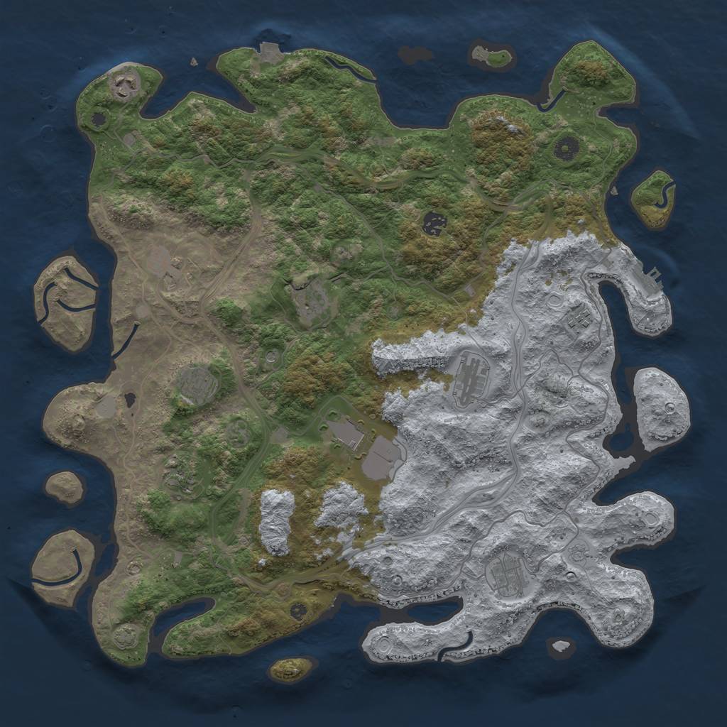 Rust Map: Procedural Map, Size: 4500, Seed: 2100923534, 17 Monuments