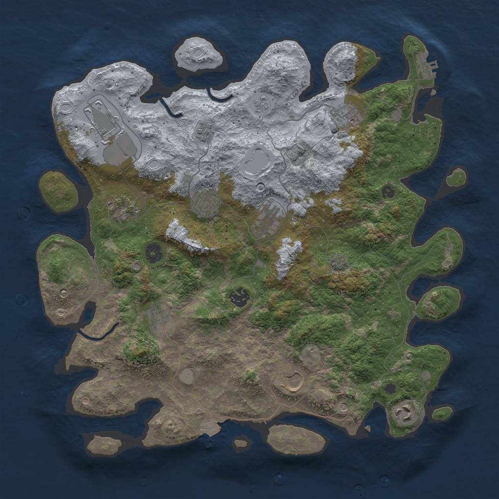 Rust Map: Procedural Map, Size: 3950, Seed: 76511129, 17 Monuments