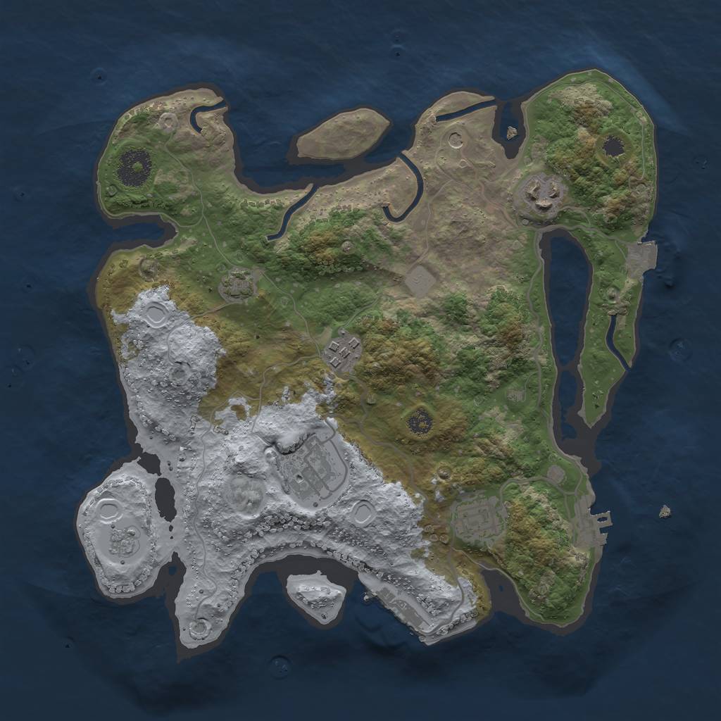 Rust Map: Procedural Map, Size: 3000, Seed: 1036756064, 12 Monuments