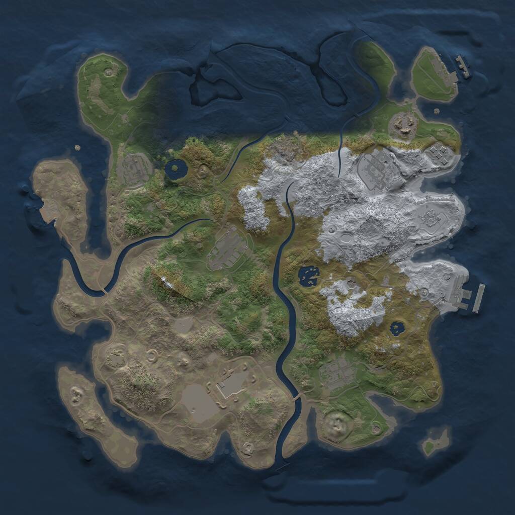 Rust Map: Procedural Map, Size: 3550, Seed: 47964890, 14 Monuments