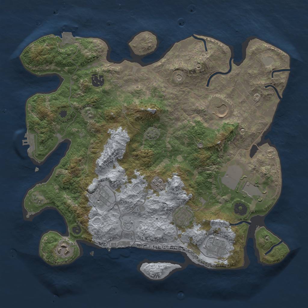 Rust Map: Procedural Map, Size: 3500, Seed: 129265223, 16 Monuments
