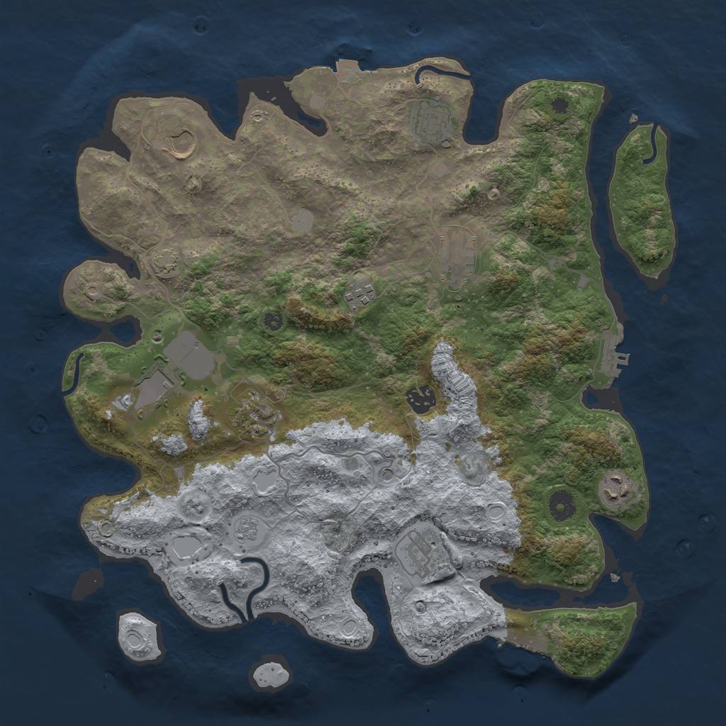 Rust Map: Procedural Map, Size: 3800, Seed: 55830431, 17 Monuments