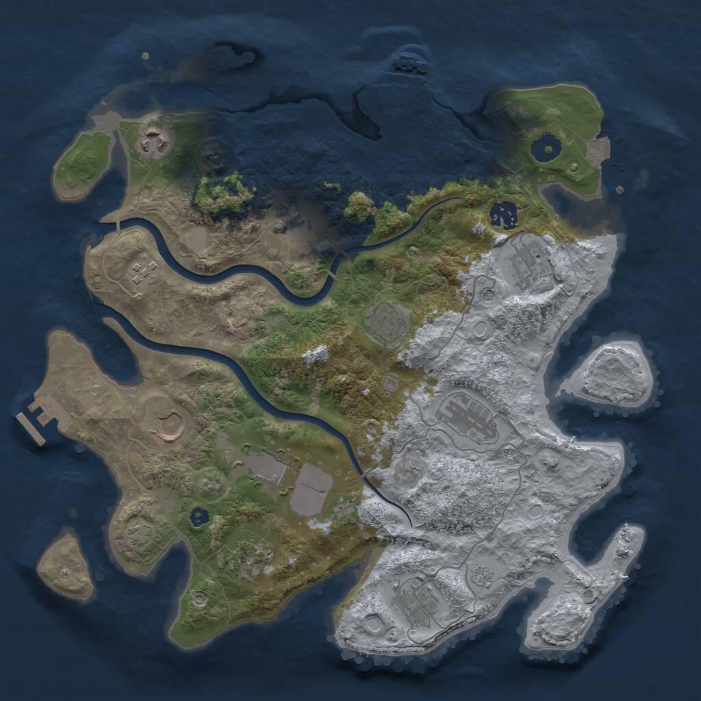 Rust Map: Procedural Map, Size: 3650, Seed: 84795054, 17 Monuments