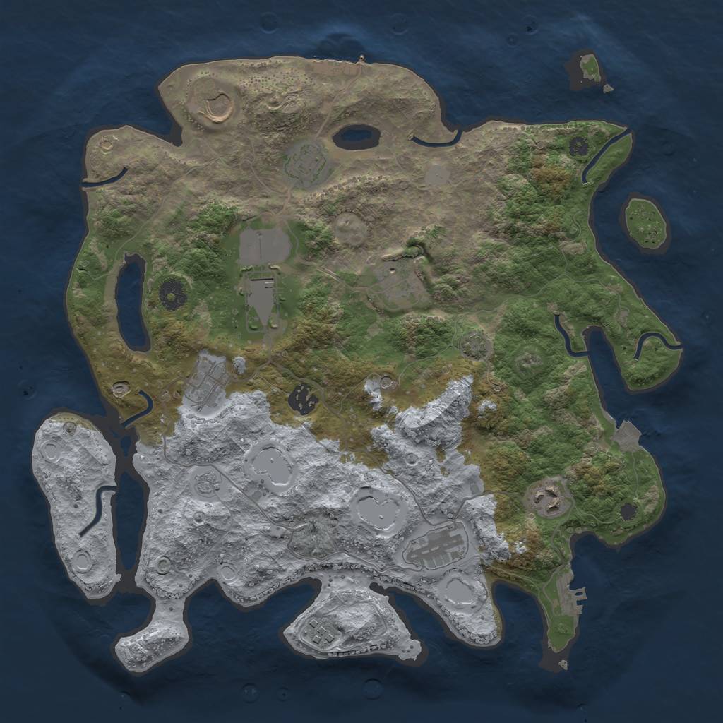 Rust Map: Procedural Map, Size: 3700, Seed: 30321373, 17 Monuments