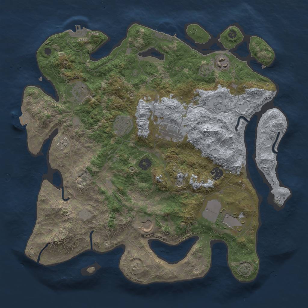 Rust Map: Procedural Map, Size: 3750, Seed: 69673677, 16 Monuments