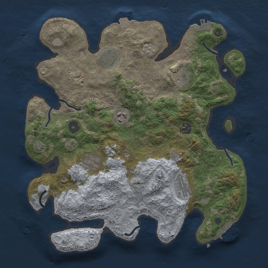 Rust Map: Procedural Map, Size: 3450, Seed: 69806904, 16 Monuments