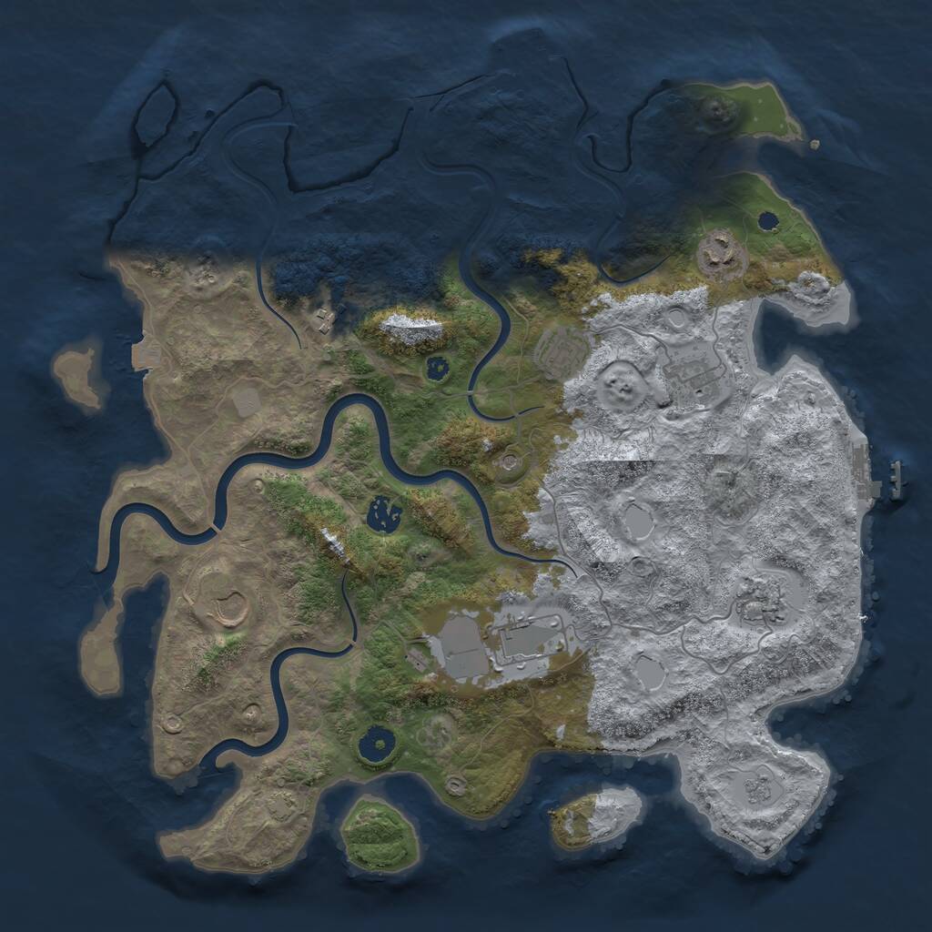 Rust Map: Procedural Map, Size: 3950, Seed: 30917136, 14 Monuments