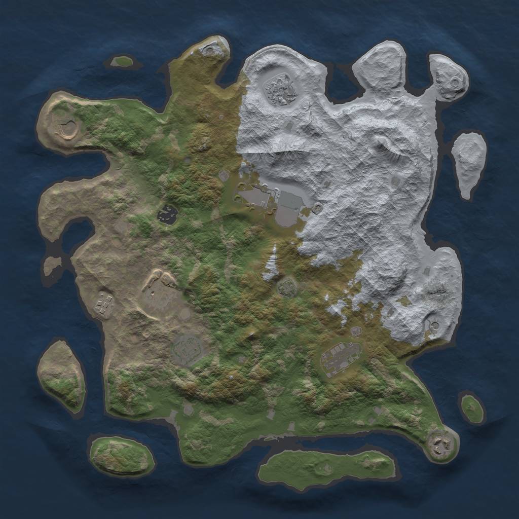 Rust Map: Barren, Size: 4000, Seed: 34598, 13 Monuments