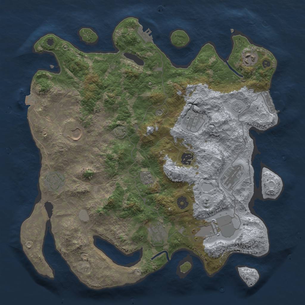 Rust Map: Procedural Map, Size: 3750, Seed: 61680029, 17 Monuments