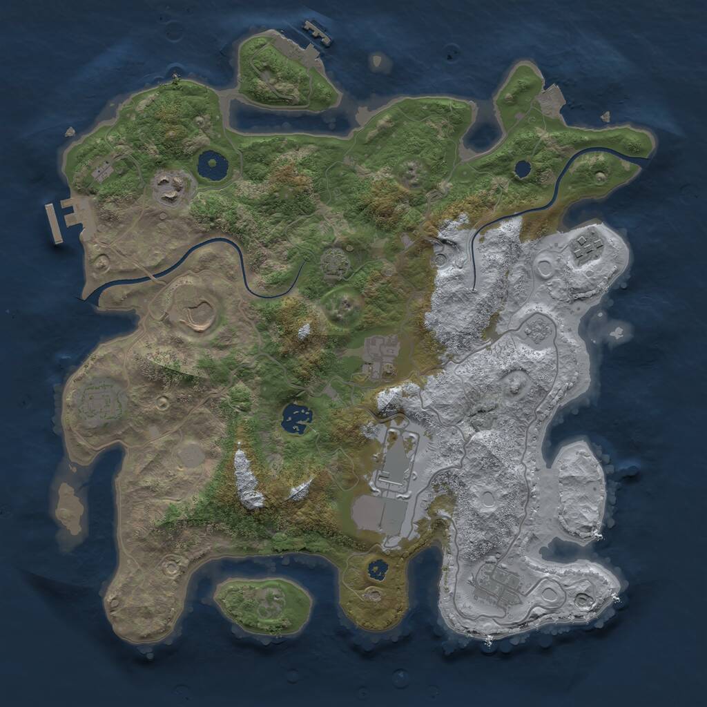 Rust Map: Procedural Map, Size: 3500, Seed: 1075789551, 14 Monuments