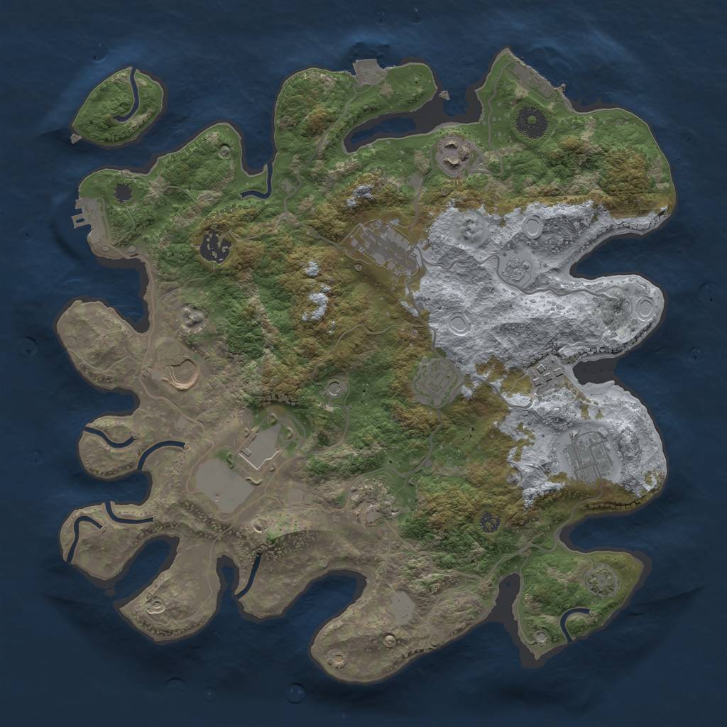 Rust Map: Procedural Map, Size: 3500, Seed: 923492589, 17 Monuments