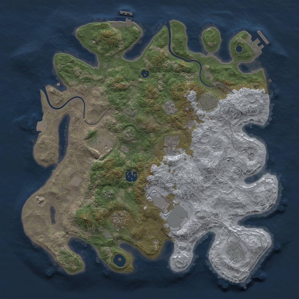 Rust Map: Procedural Map, Size: 3650, Seed: 30260394, 14 Monuments