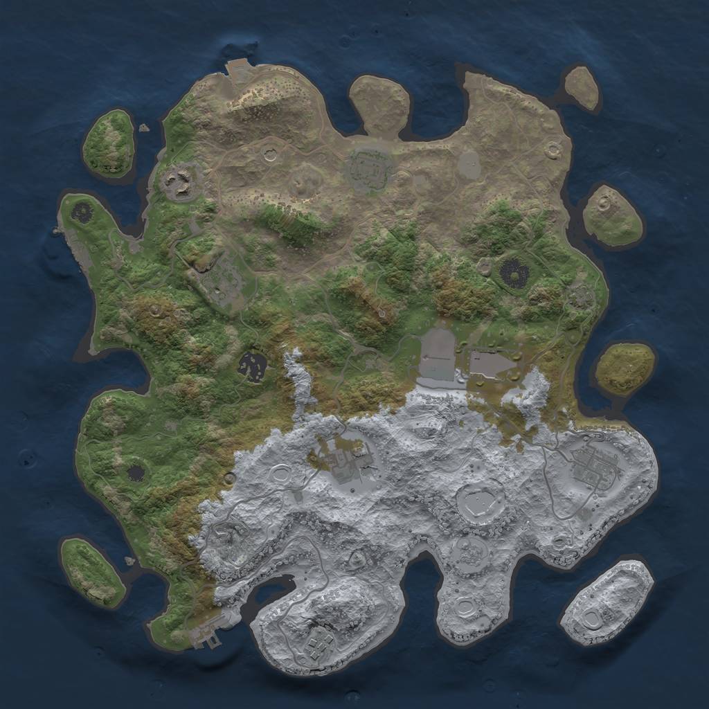 Rust Map: Procedural Map, Size: 3600, Seed: 81277464, 16 Monuments