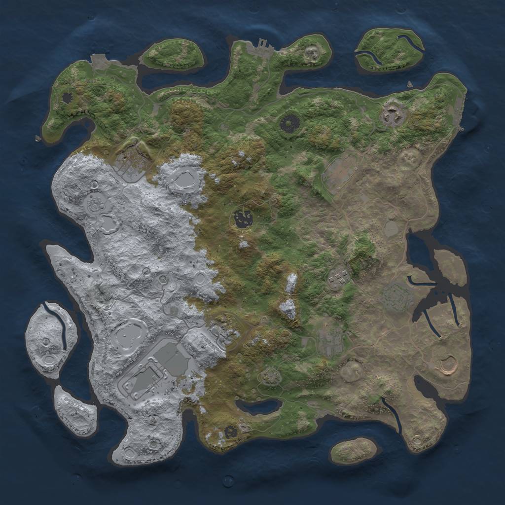 Rust Map: Procedural Map, Size: 3950, Seed: 36362714, 18 Monuments