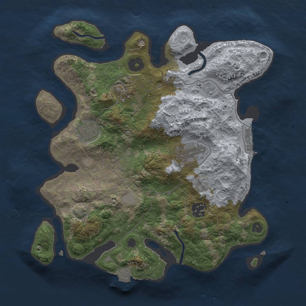 Rust Map: Procedural Map, Size: 3000, Seed: 7735, 10 Monuments