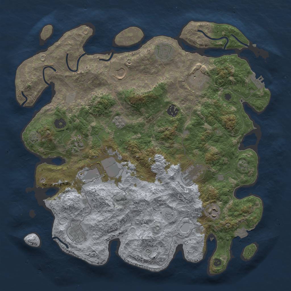 Rust Map: Procedural Map, Size: 3850, Seed: 74370150, 17 Monuments