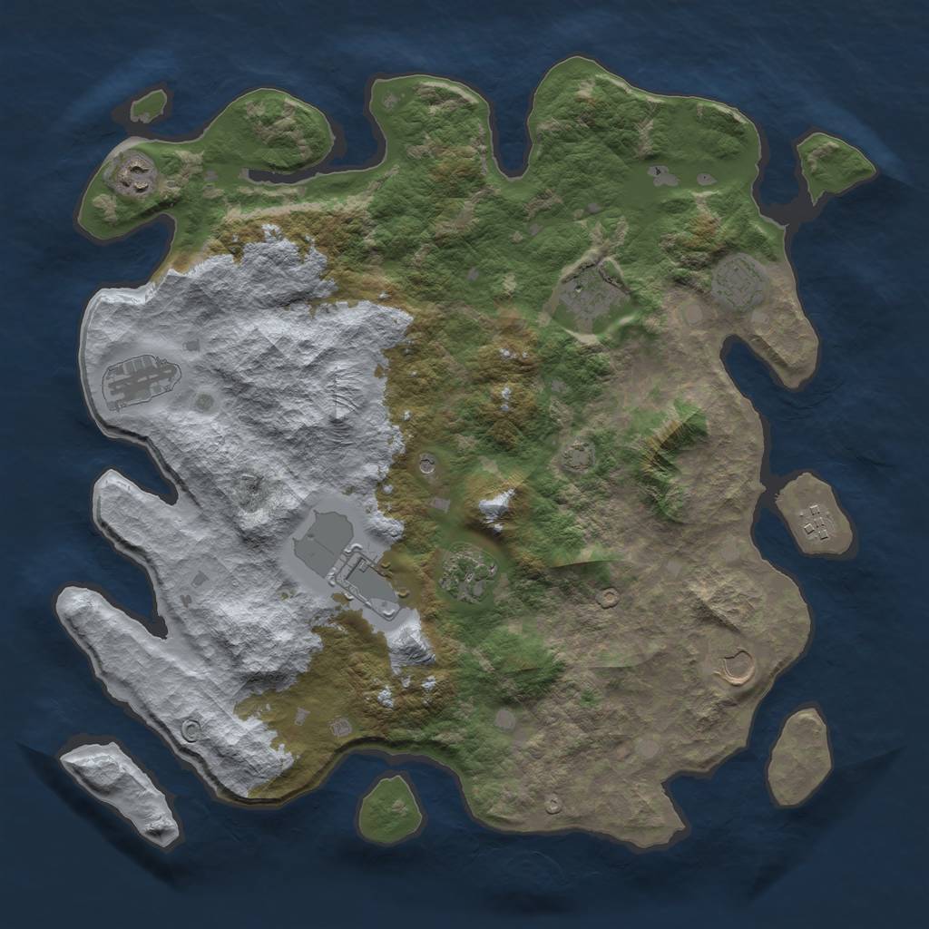 Rust Map: Barren, Size: 4000, Seed: 416601130, 12 Monuments