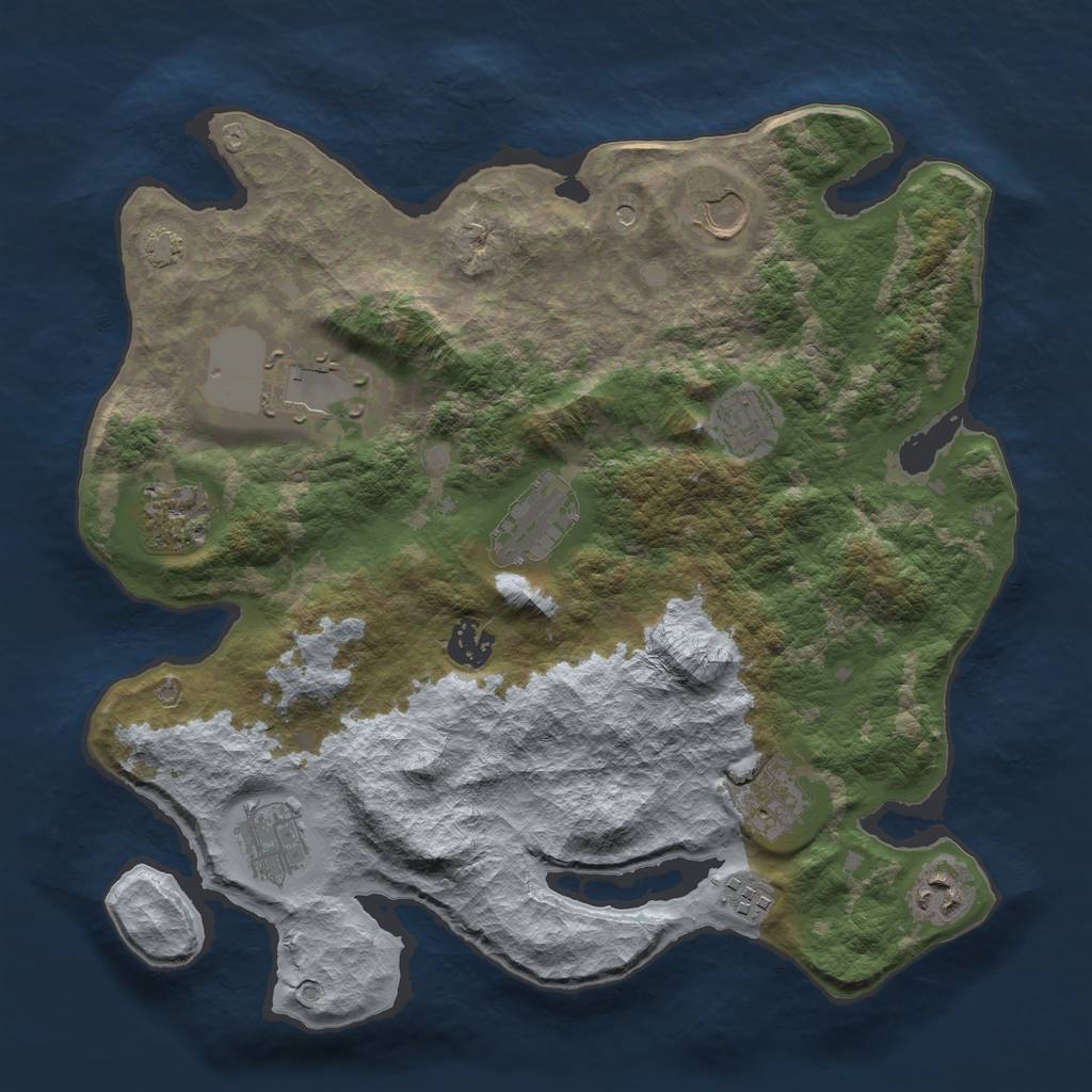 Rust Map: Barren, Size: 3500, Seed: 545628745, 14 Monuments