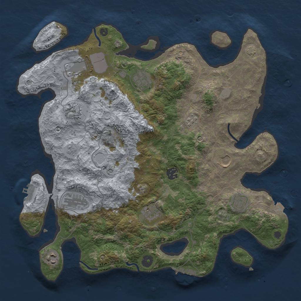 Rust Map: Procedural Map, Size: 3800, Seed: 34499331, 18 Monuments