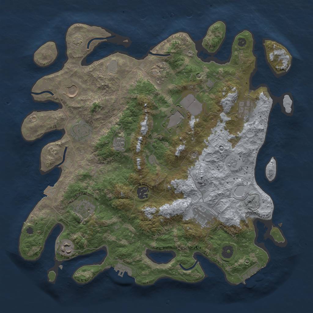 Rust Map: Procedural Map, Size: 3750, Seed: 69389050, 18 Monuments