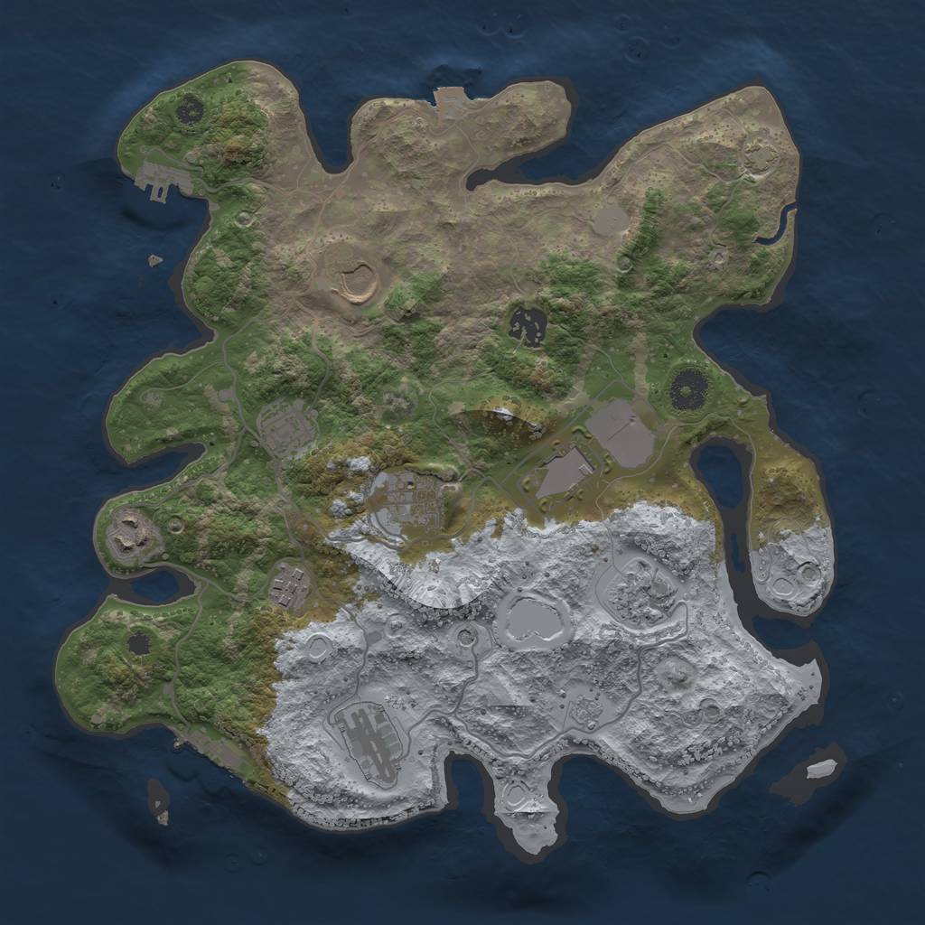 Rust Map: Procedural Map, Size: 3500, Seed: 1408684384, 17 Monuments