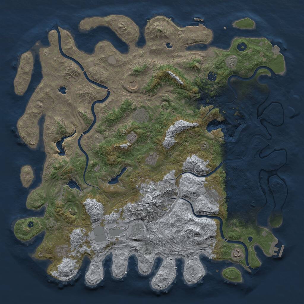 Rust Map: Procedural Map, Size: 5000, Seed: 1340352577, 16 Monuments
