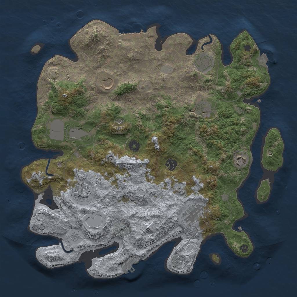 Rust Map: Procedural Map, Size: 3800, Seed: 406880293, 17 Monuments