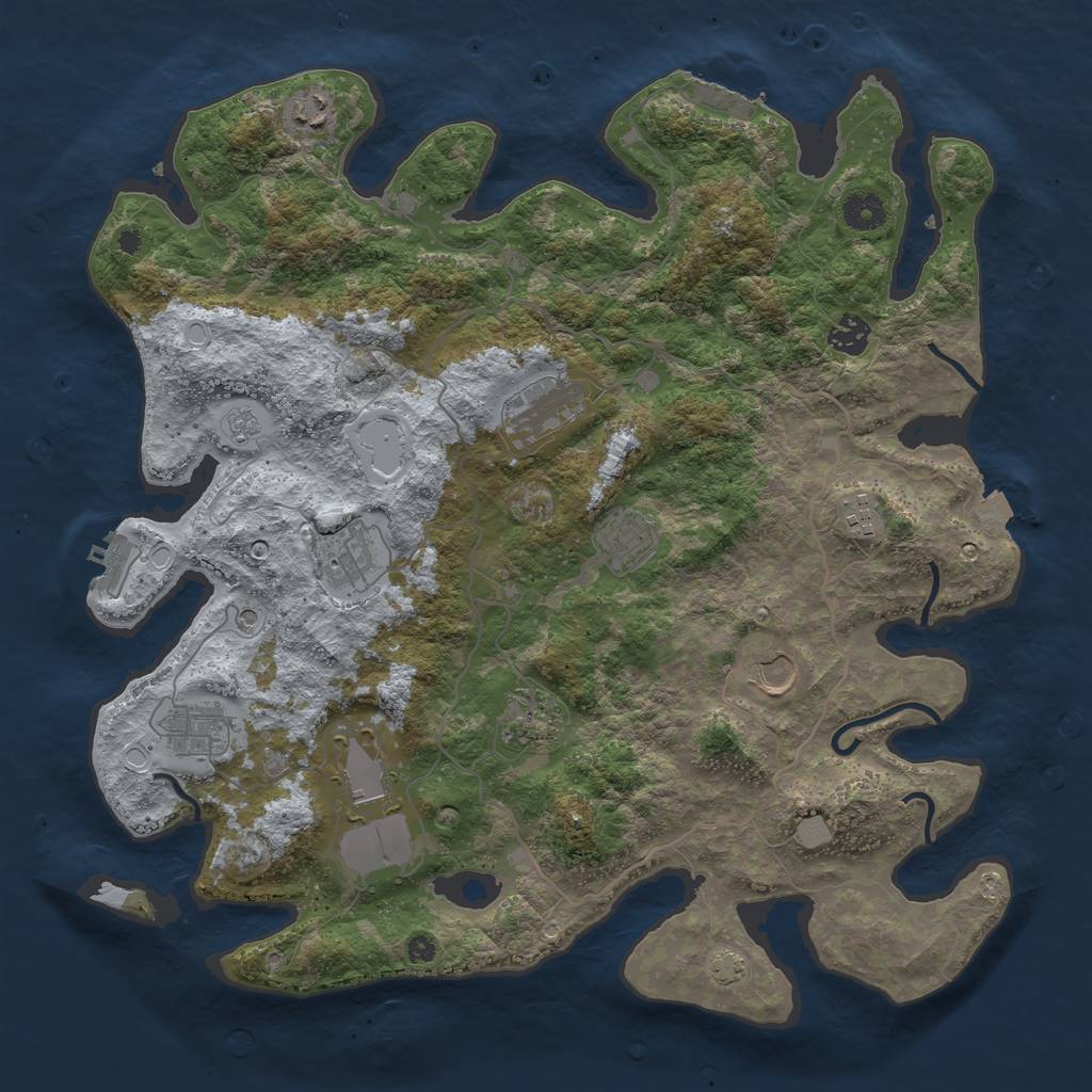 Rust Map: Procedural Map, Size: 4000, Seed: 1299590910, 18 Monuments
