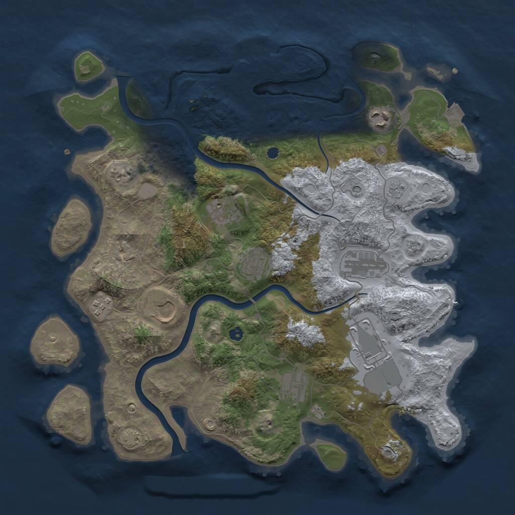 Rust Map: Procedural Map, Size: 3650, Seed: 69135184, 13 Monuments