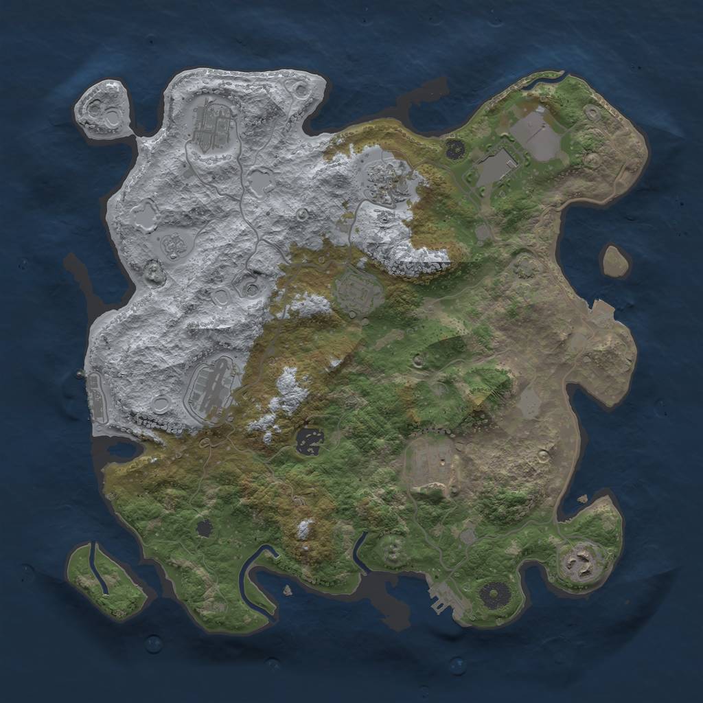 Rust Map: Procedural Map, Size: 3650, Seed: 39833328, 16 Monuments