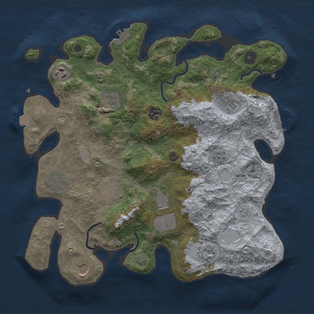 Rust Map: Procedural Map, Size: 3650, Seed: 1713370, 18 Monuments