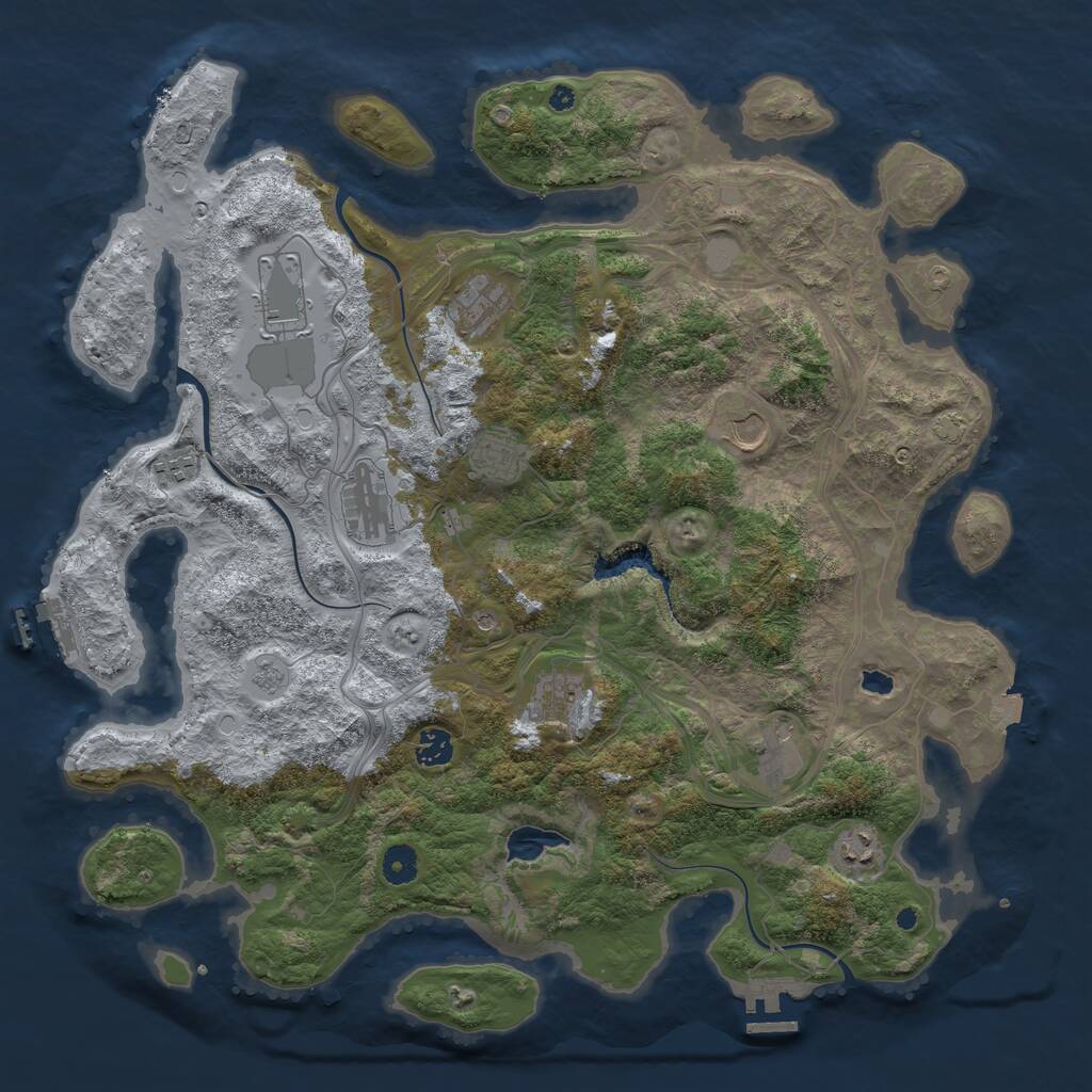 Rust Map: Procedural Map, Size: 4300, Seed: 77638118, 16 Monuments