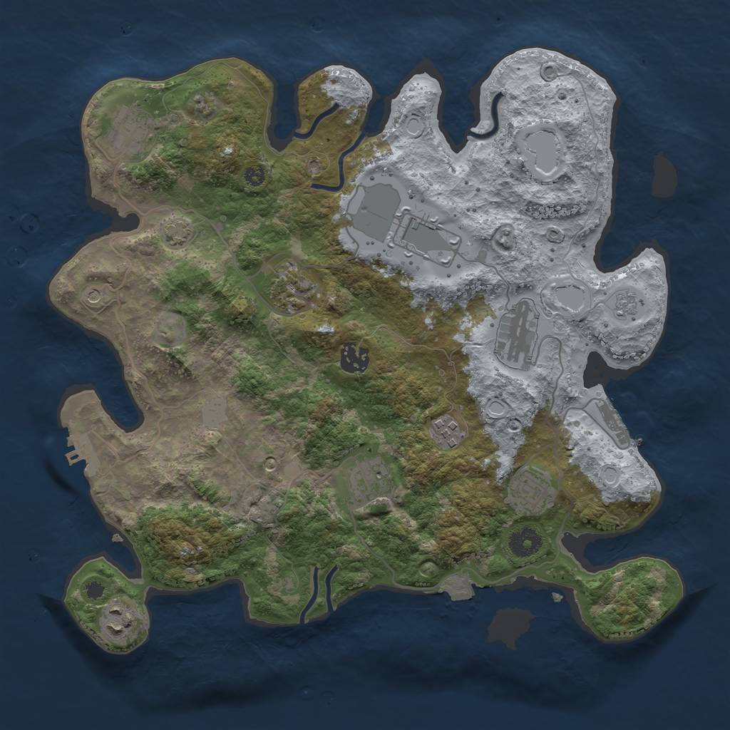 Rust Map: Procedural Map, Size: 3550, Seed: 49697351, 17 Monuments