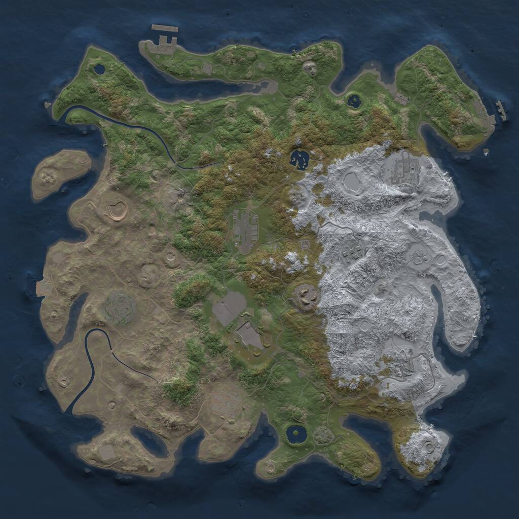 Rust Map: Procedural Map, Size: 3950, Seed: 5353512, 16 Monuments