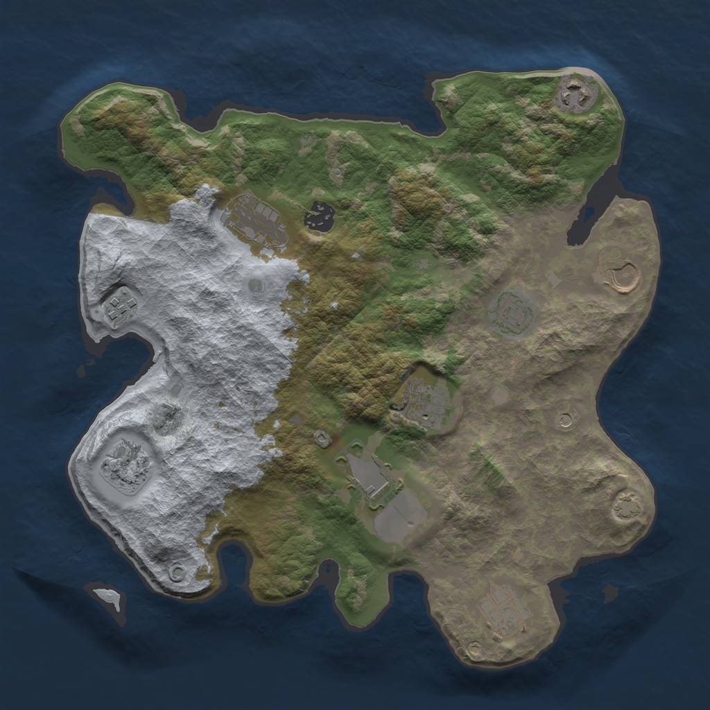 Rust Map: Barren, Size: 3500, Seed: 734133083, 14 Monuments