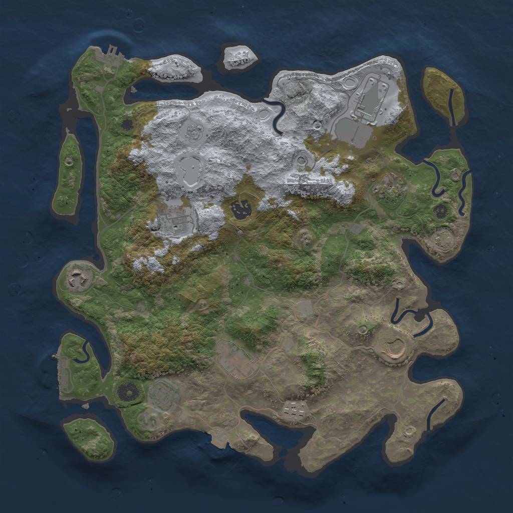 Rust Map: Procedural Map, Size: 3800, Seed: 83180284, 17 Monuments