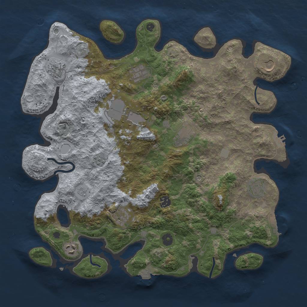 Rust Map: Procedural Map, Size: 3950, Seed: 2555632, 18 Monuments