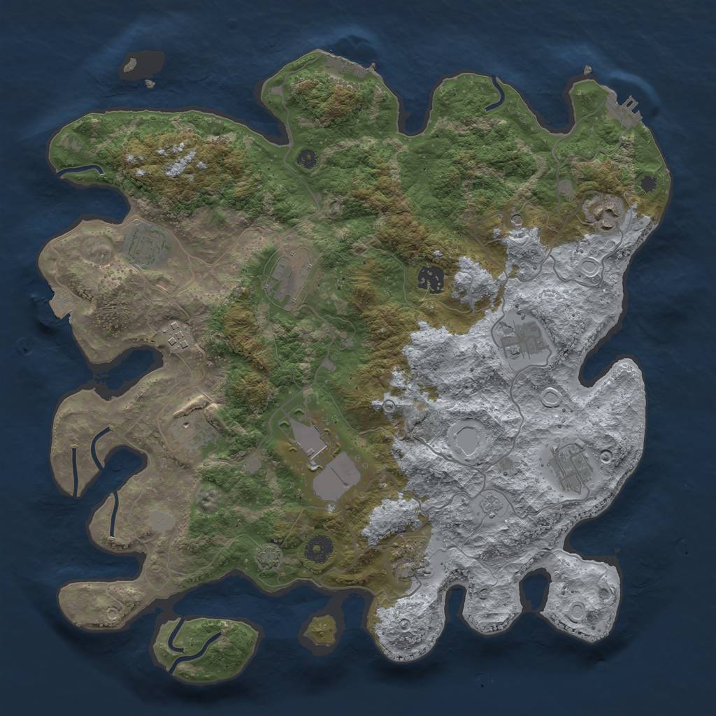 Rust Map: Procedural Map, Size: 3850, Seed: 38618547, 18 Monuments
