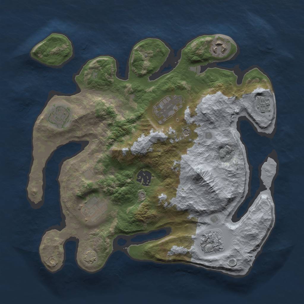Rust Map: Barren, Size: 3000, Seed: 910376395, 11 Monuments