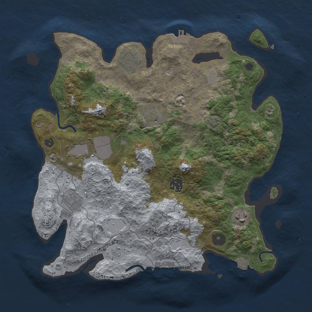 Rust Map: Procedural Map, Size: 3500, Seed: 646761413, 15 Monuments