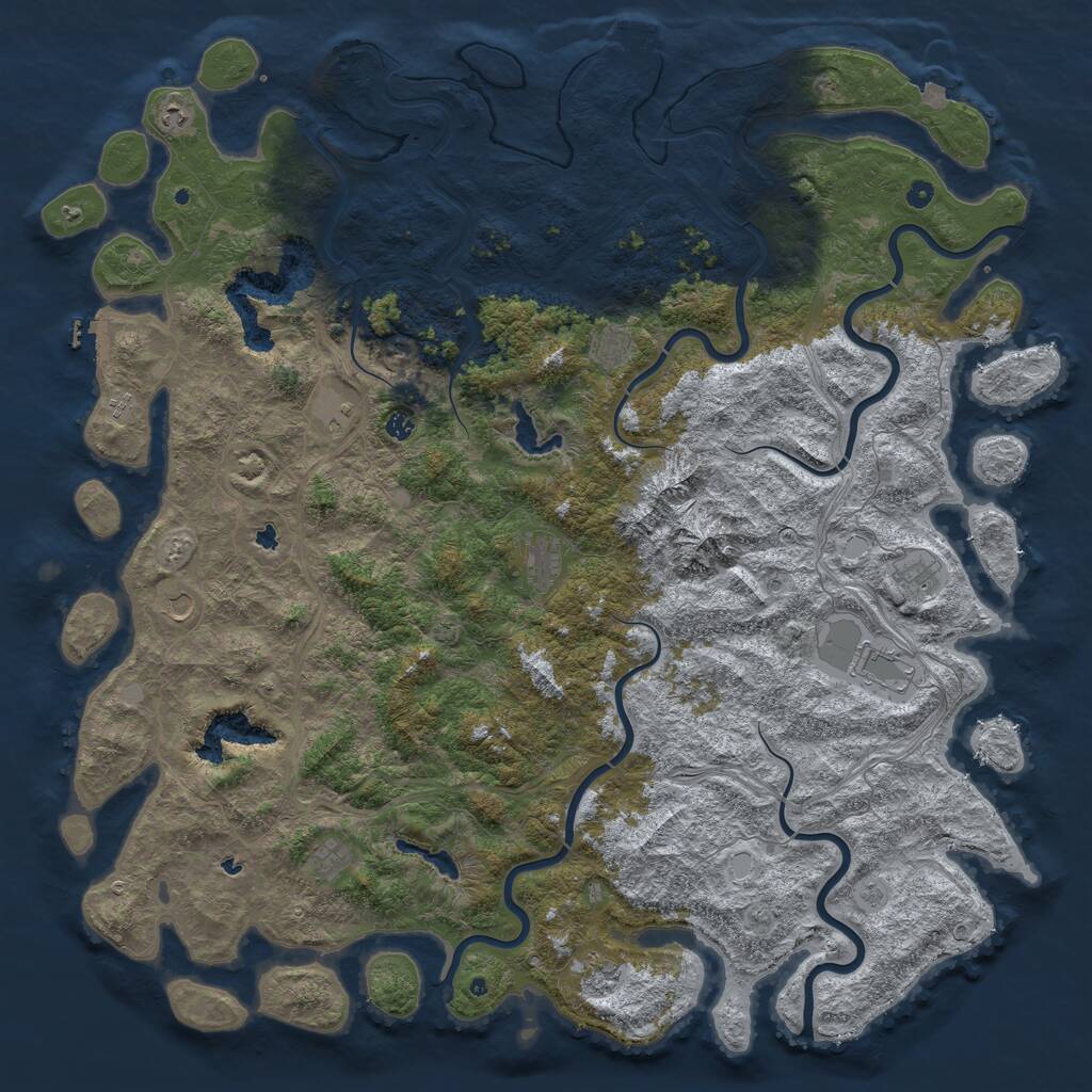 Rust Map: Procedural Map, Size: 6000, Seed: 56842, 17 Monuments