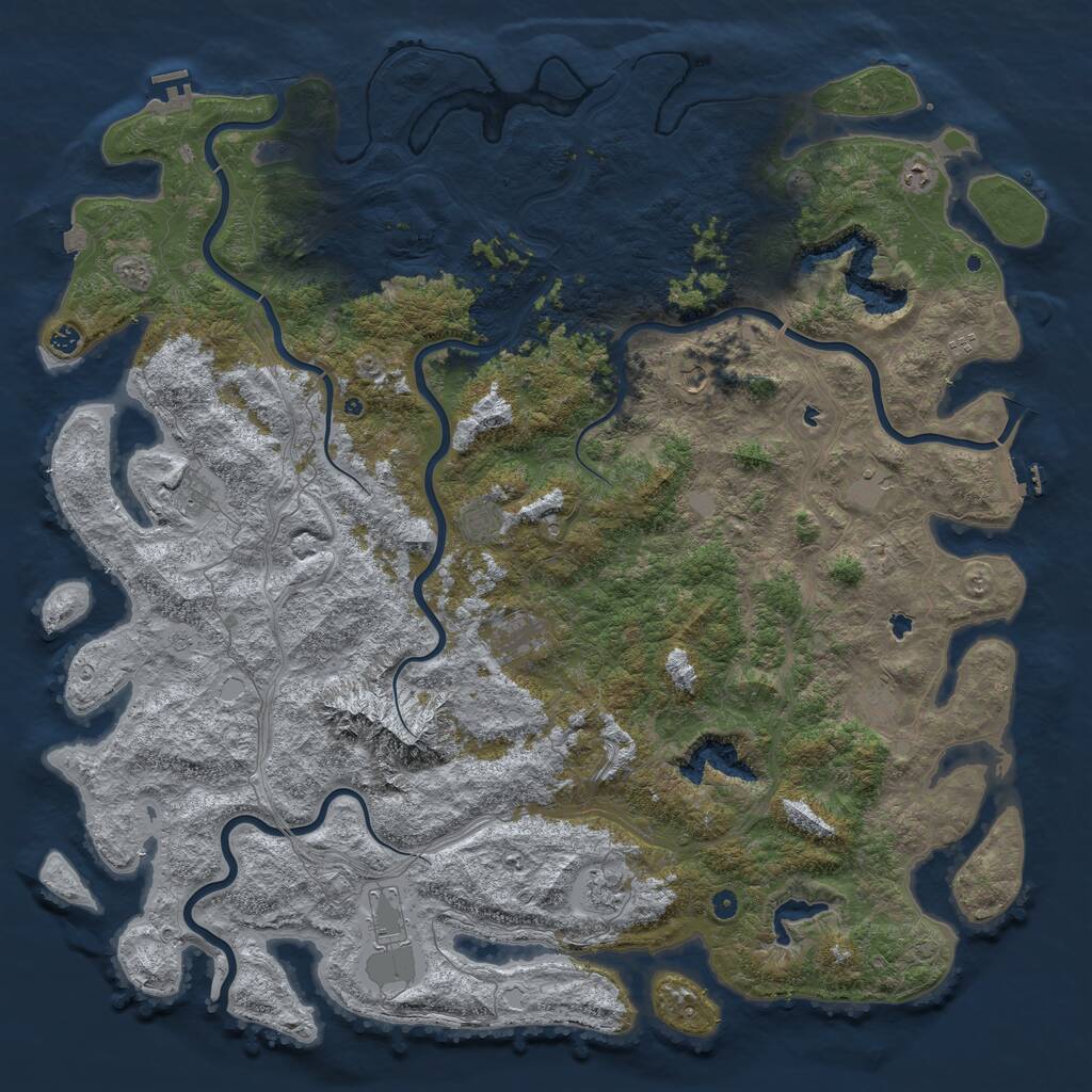 Rust Map: Procedural Map, Size: 6000, Seed: 985266655, 17 Monuments